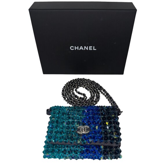 Chanel Crystal Micro Flap Bag CC Evening Ombre Iridescent Mini Crossbody Handbag - Picture 2 of 15